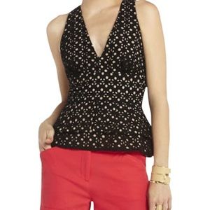 BCBG Black and Nude Karlie Eyelet Top